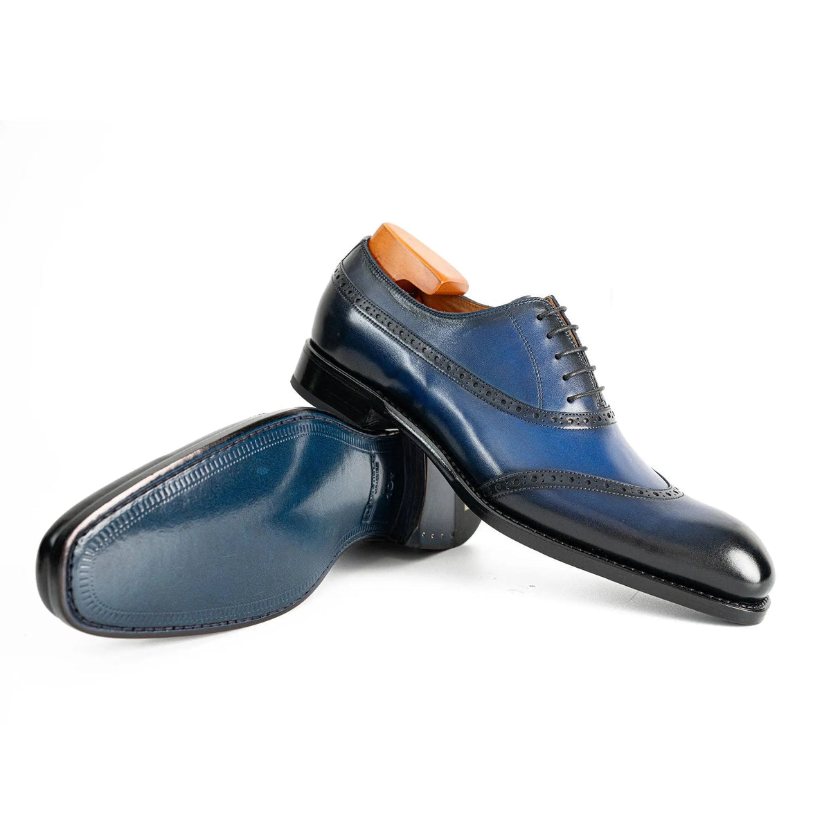 Blue Shaded Calf Leather Oxford Shoes