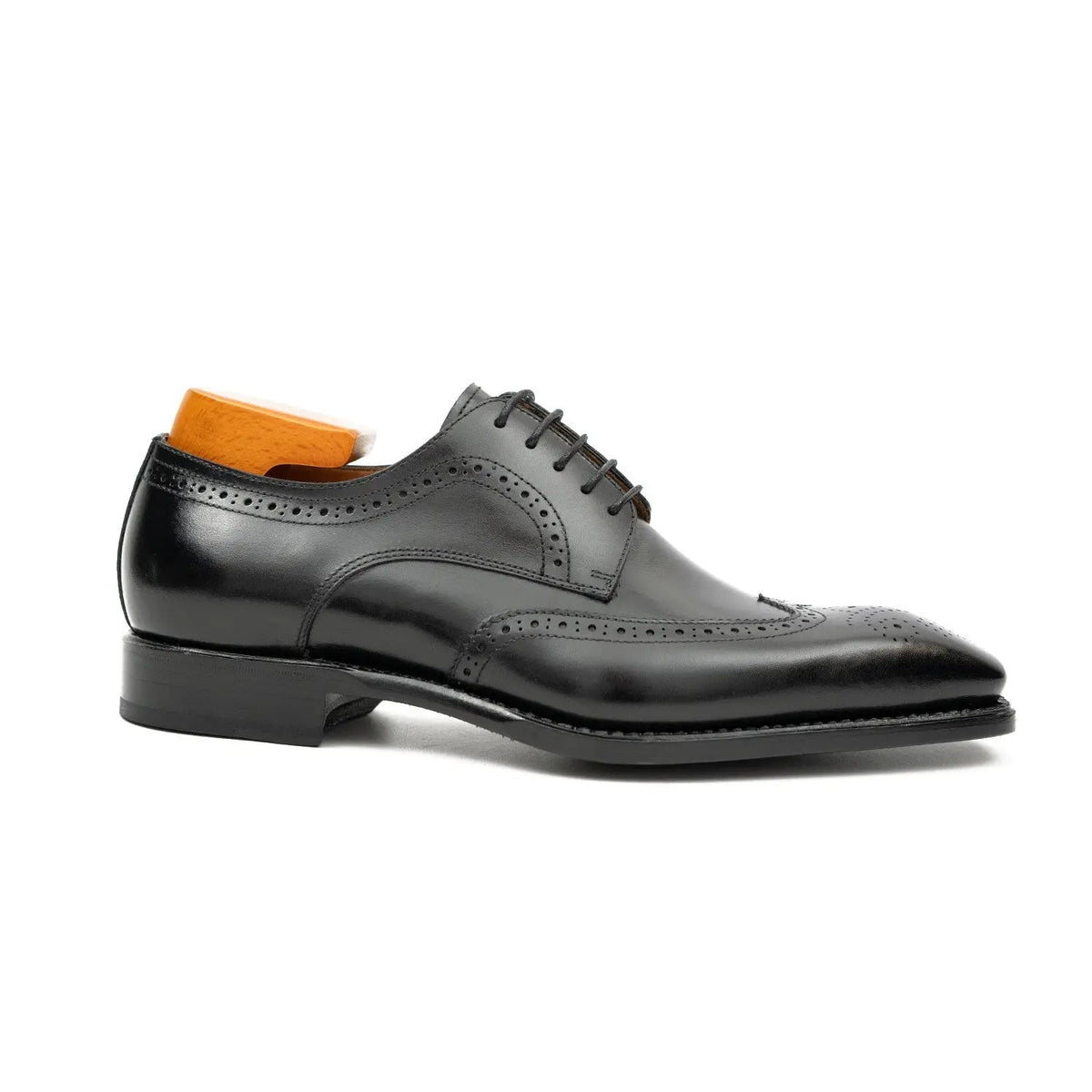 Black Wingtip Cow Leather Derby Shoes