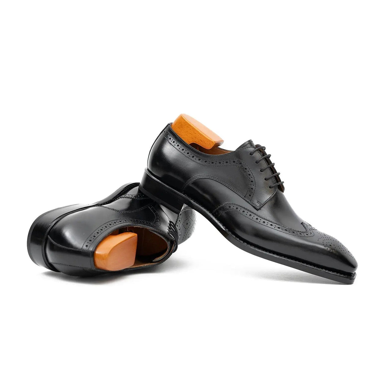 Black Wingtip Cow Leather Derby Shoes