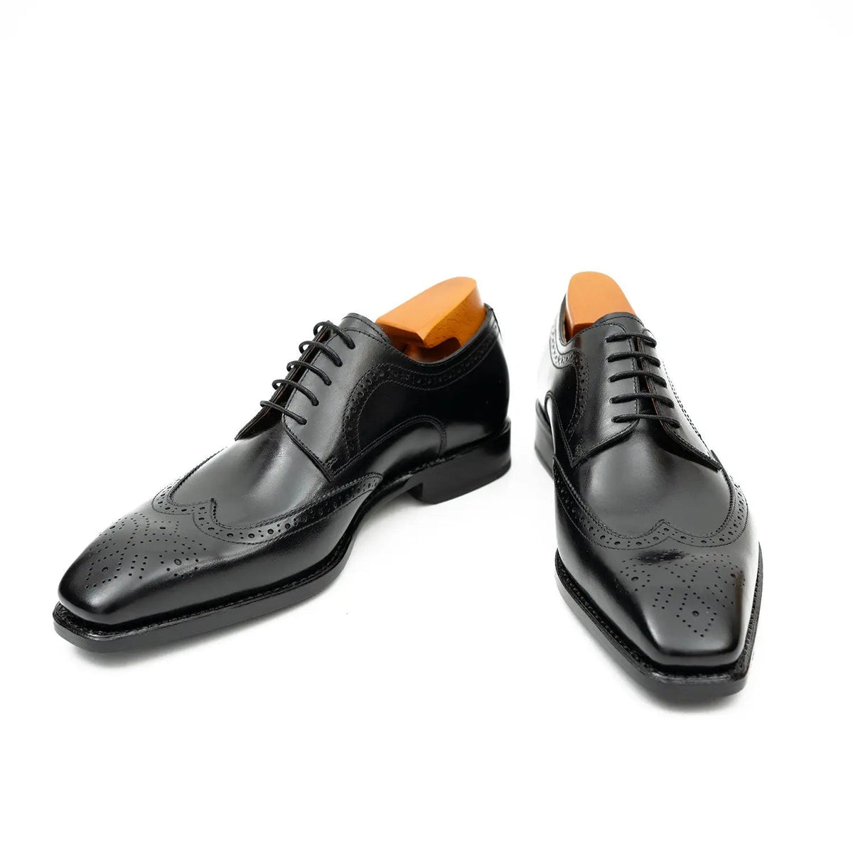 Black Wingtip Cow Leather Derby Shoes