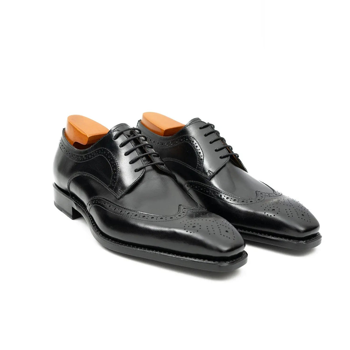Black Wingtip Cow Leather Derby Shoes