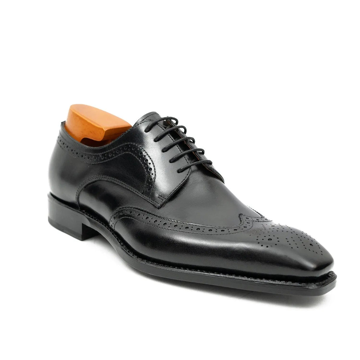 Black Wingtip Cow Leather Derby Shoes