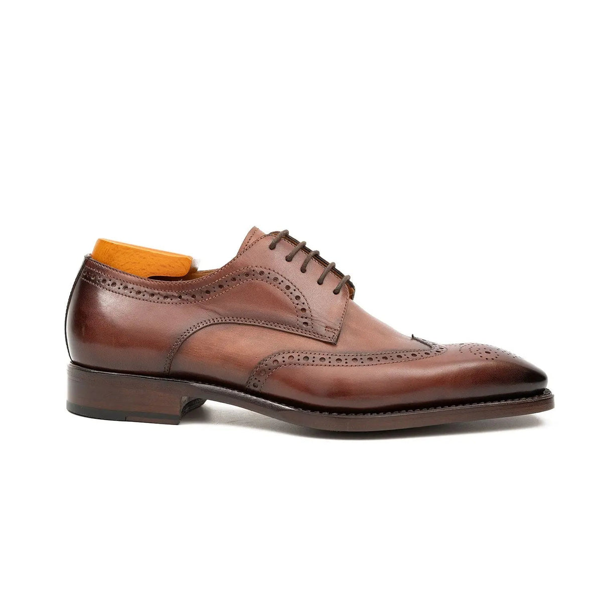 Brown Wingtip Cow Leather Derby Shoes