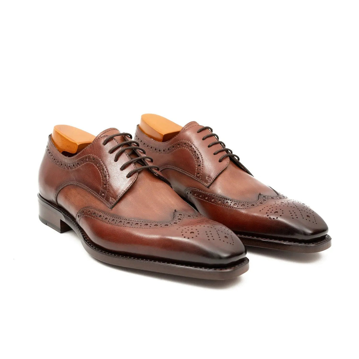 Brown Wingtip Cow Leather Derby Shoes