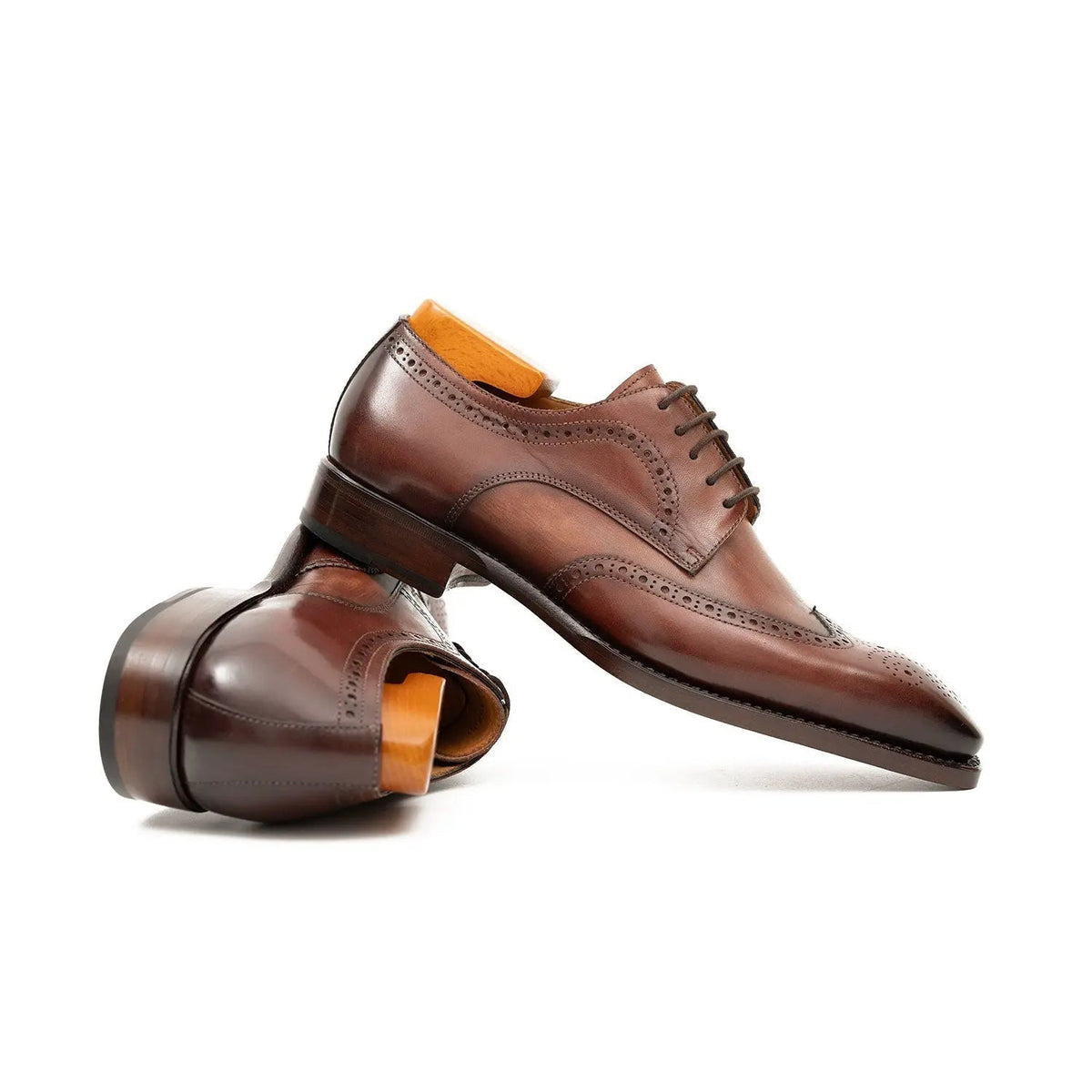 Brown Wingtip Cow Leather Derby Shoes
