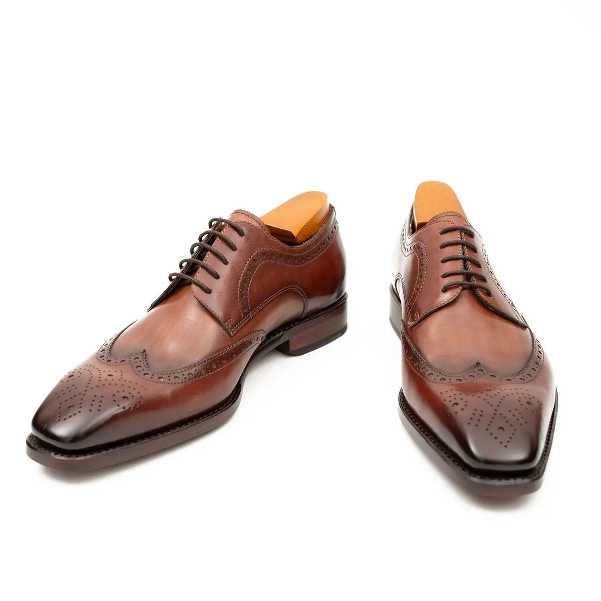 Brown Wingtip Cow Leather Derby Shoes