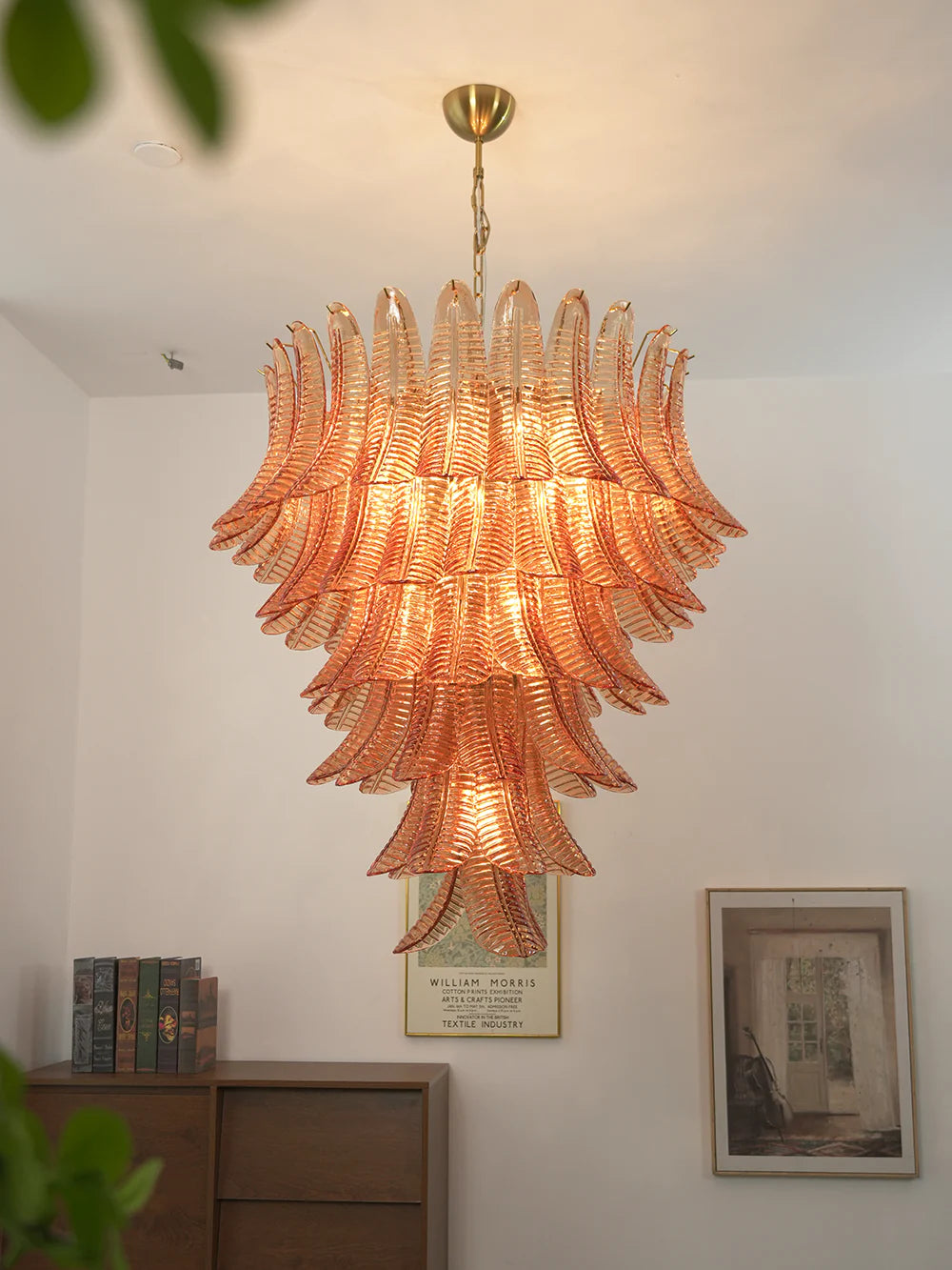Magnífica lámpara de araña de cristal ámbar Felci de Murano