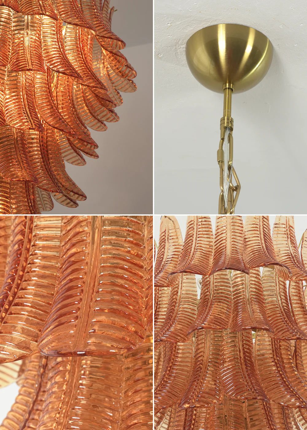 Magnífica lámpara de araña de cristal ámbar Felci de Murano