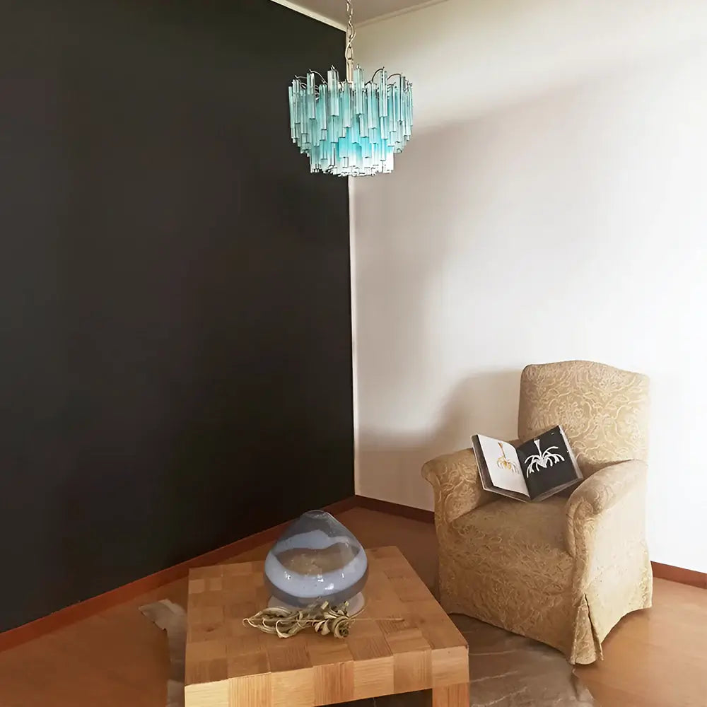 Magnífica lámpara de araña Murano Quadriedri Prisms azul