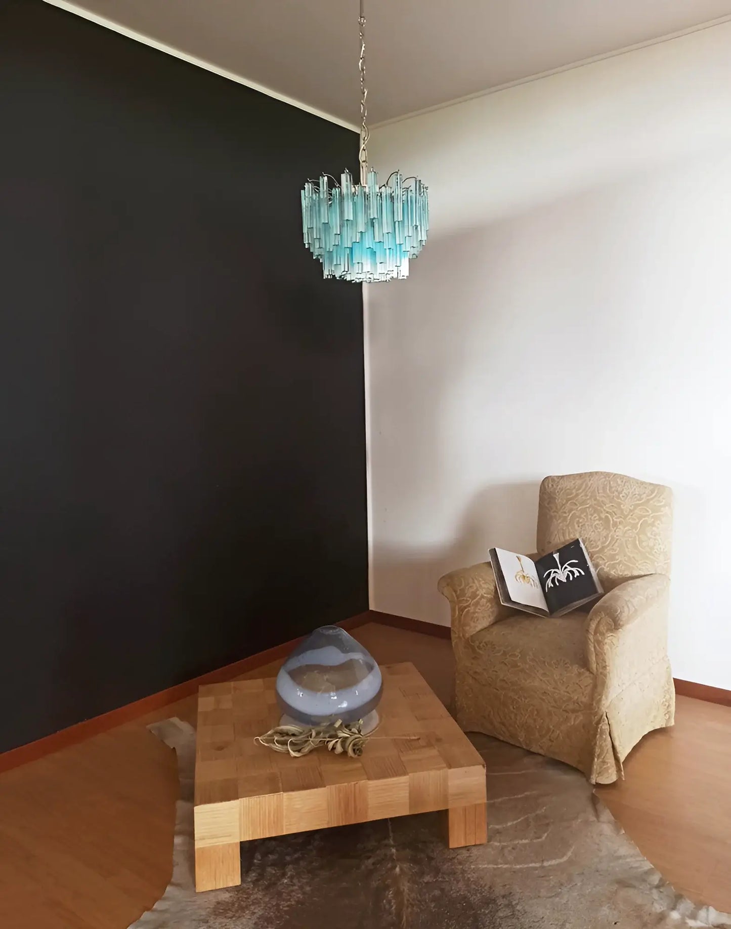 Magnífica lámpara de araña Murano Quadriedri Prisms azul