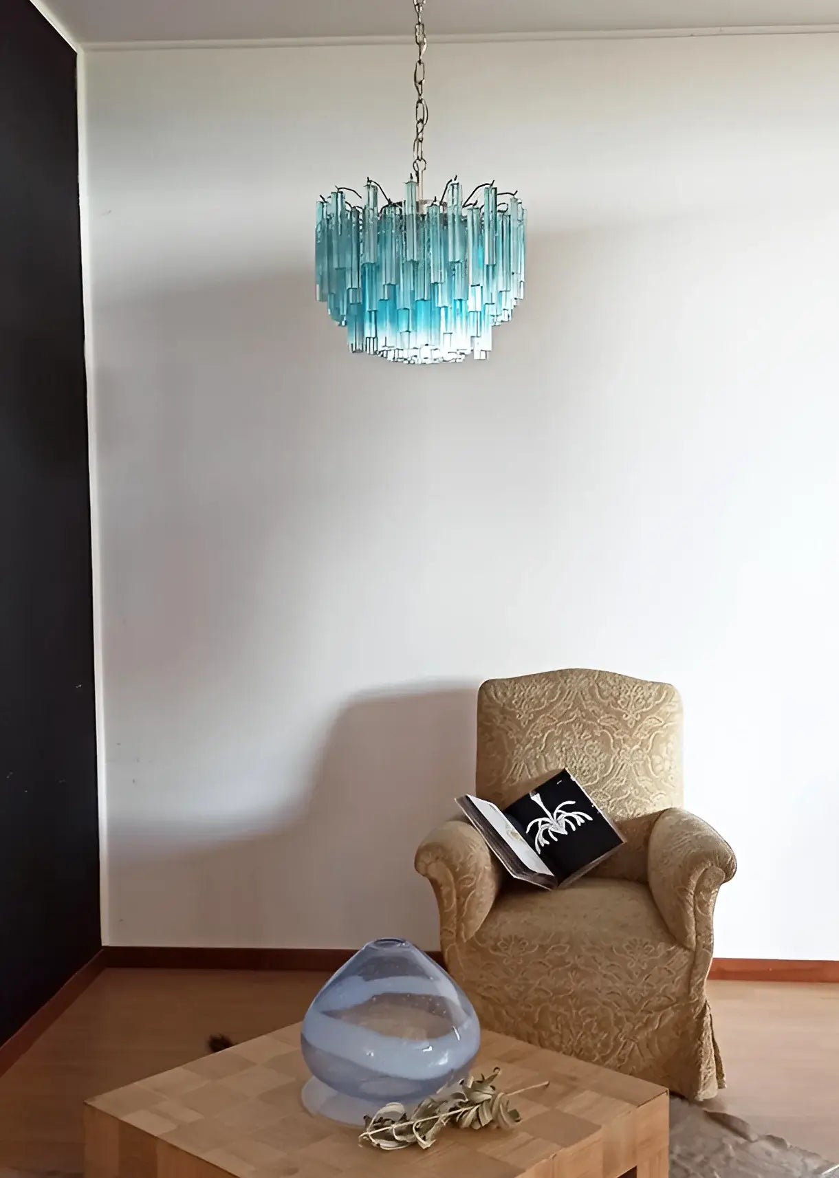 Magnífica lámpara de araña Murano Quadriedri Prisms azul