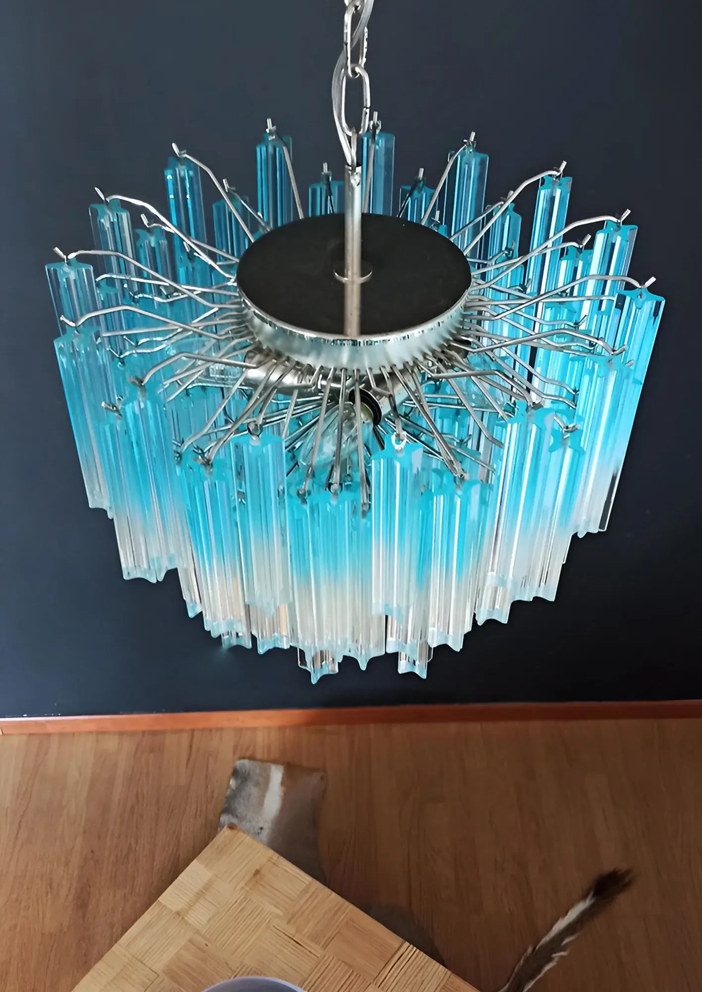 Magnífica lámpara de araña Murano Quadriedri Prisms azul
