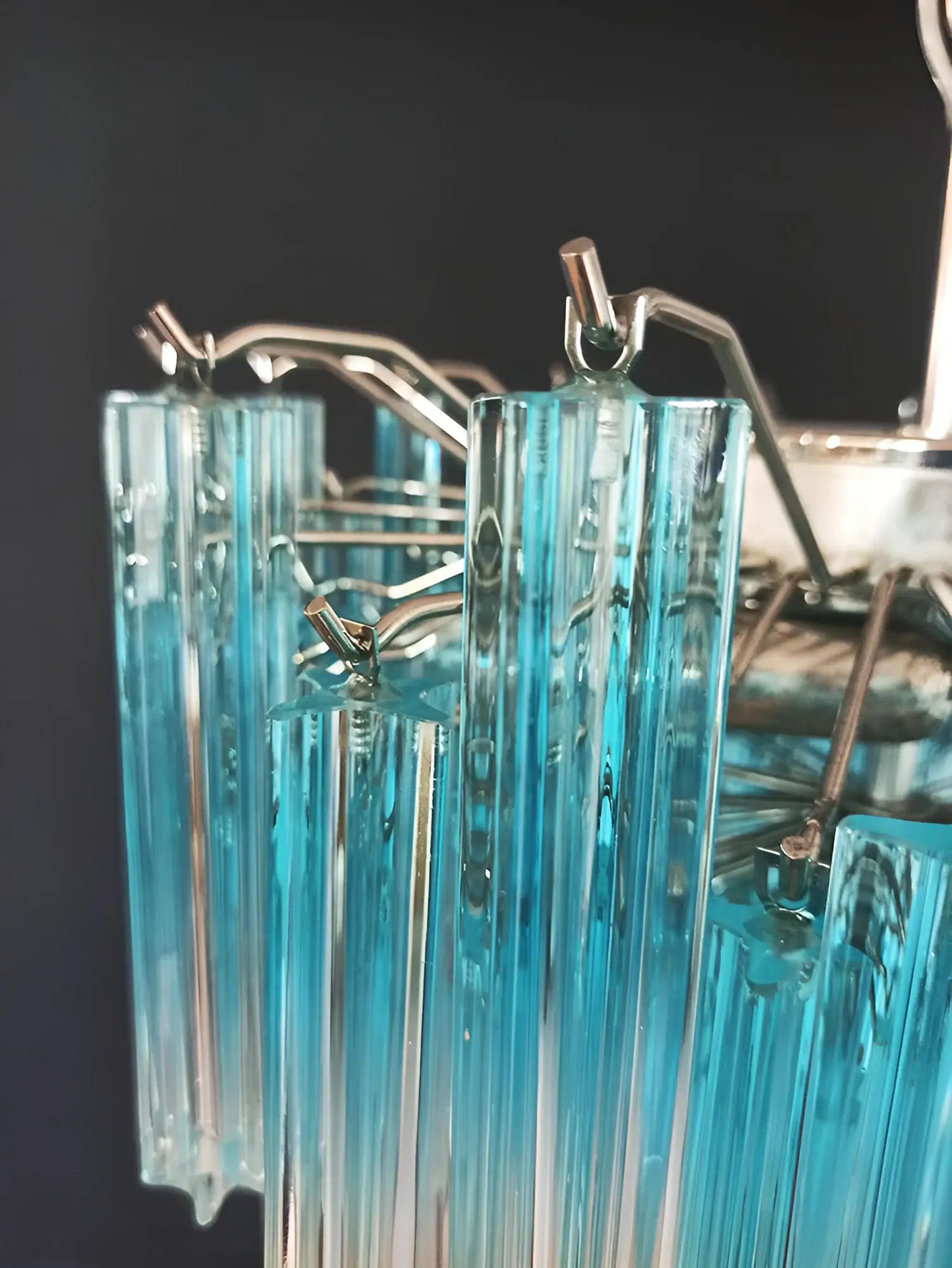 Magnífica lámpara de araña Murano Quadriedri Prisms azul