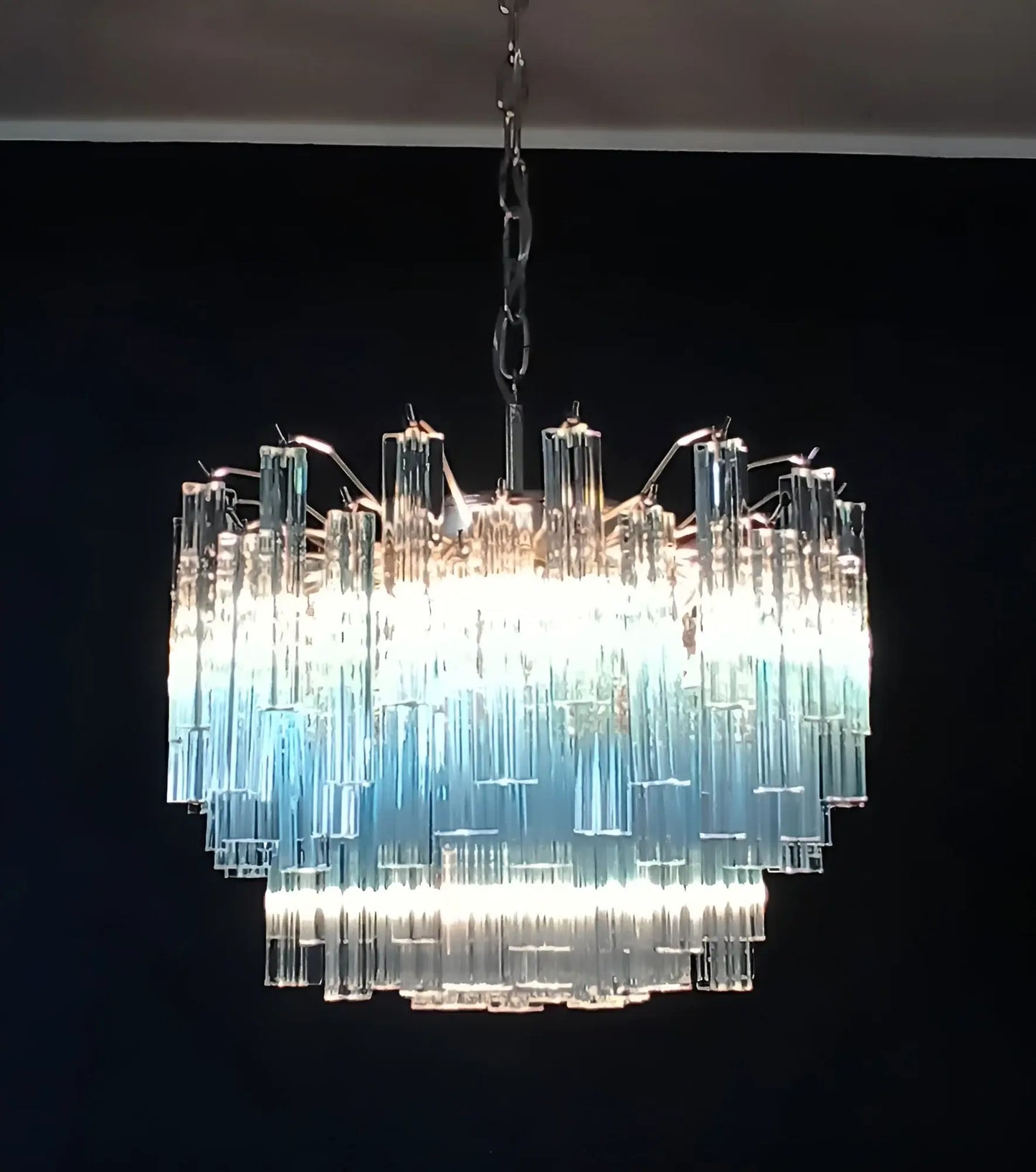 Magnífica lámpara de araña Murano Quadriedri Prisms azul