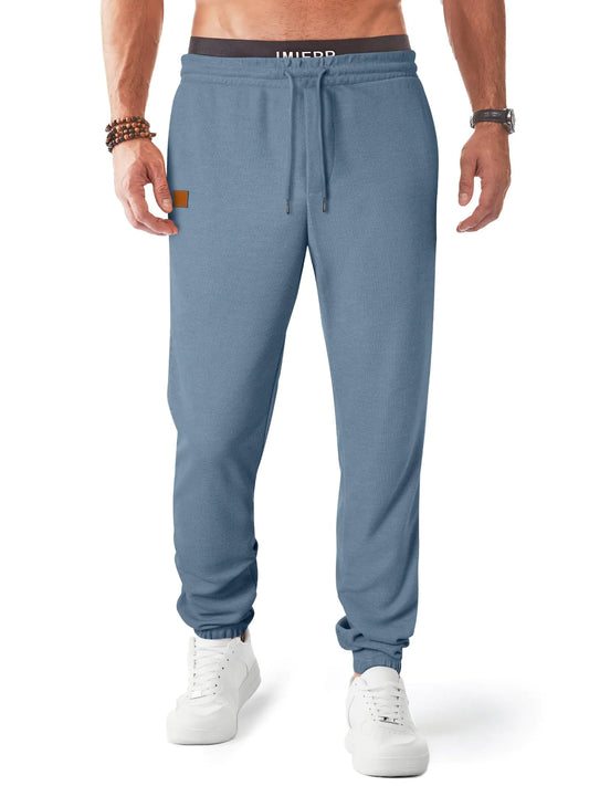 JMIERR Pantalones de chándal gofrados para hombre con cordón y bolsillos, joggers cónicos para gimnasio, correr, pantalones deportivos, pantalones de entrenamiento, M azul anochecer