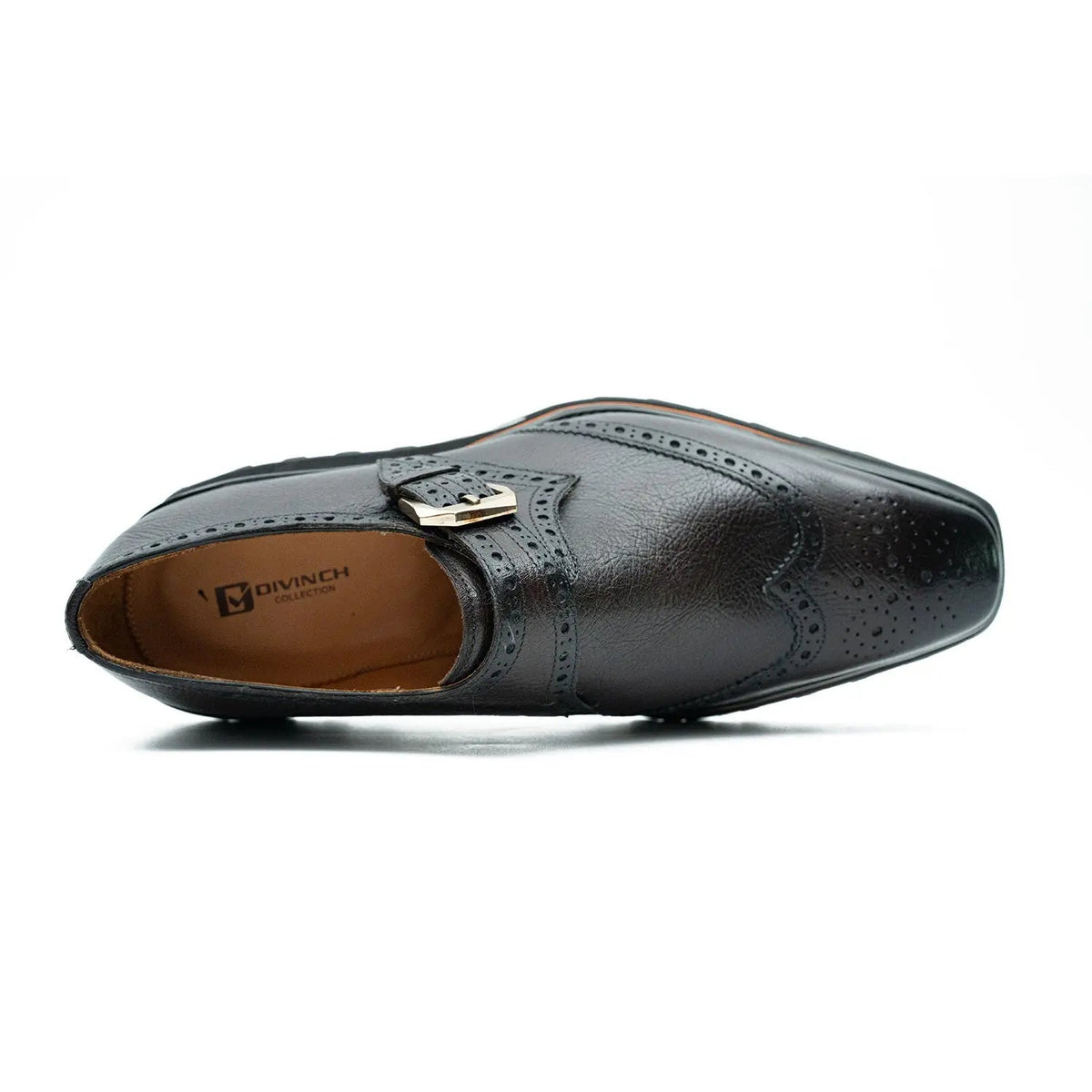 Brown-Black Wingtip Cow Leather Monk Shoes
