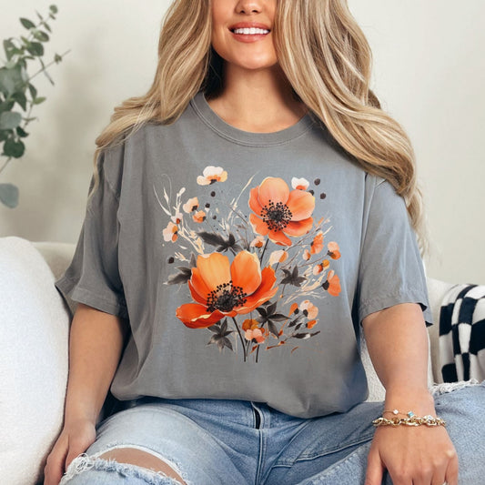 Camiseta gráfica floral de otoño