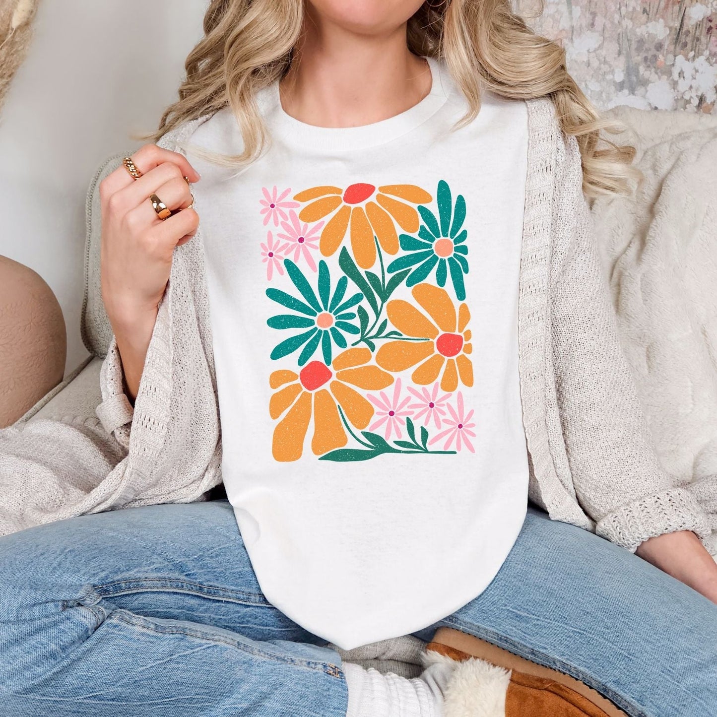 Camiseta gráfica floral abstracta