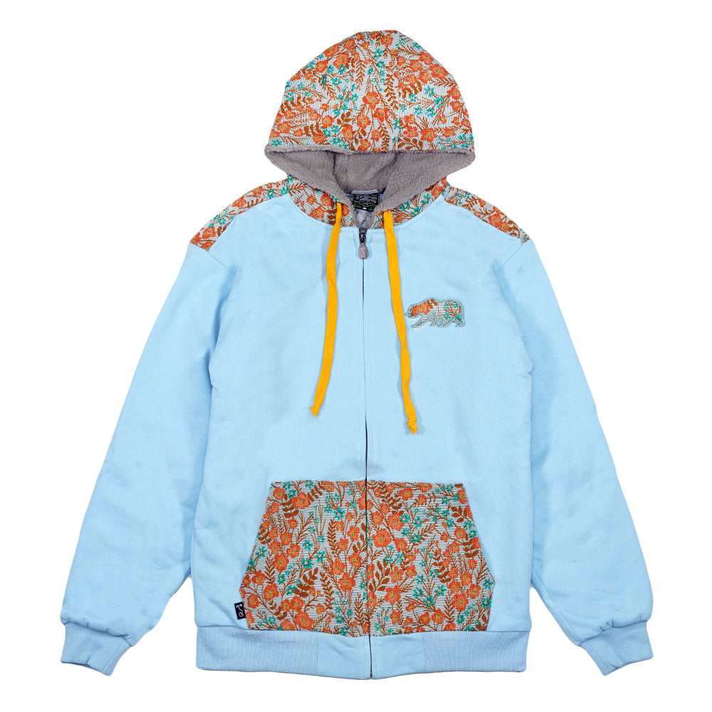 Sudadera con capucha azul con cremallera y osos florales extraíbles