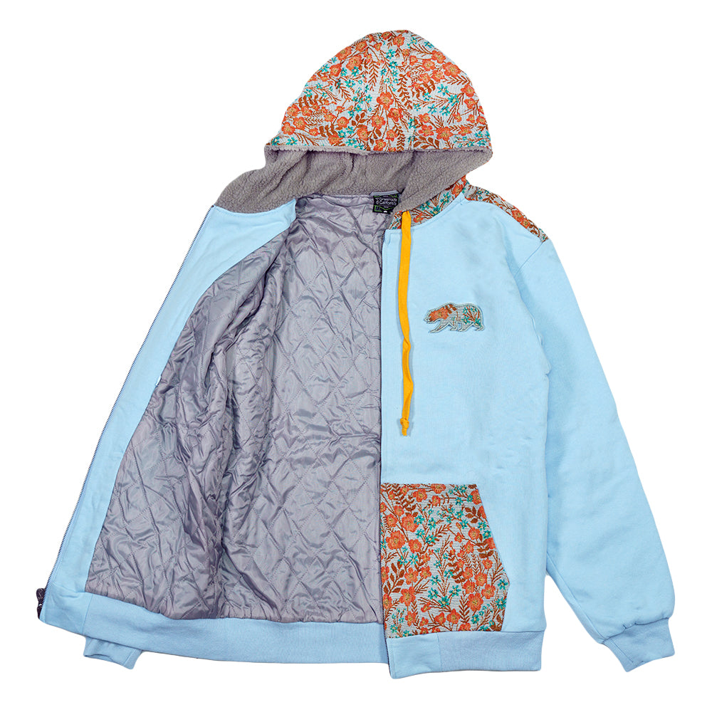 Sudadera con capucha azul con cremallera y osos florales extraíbles
