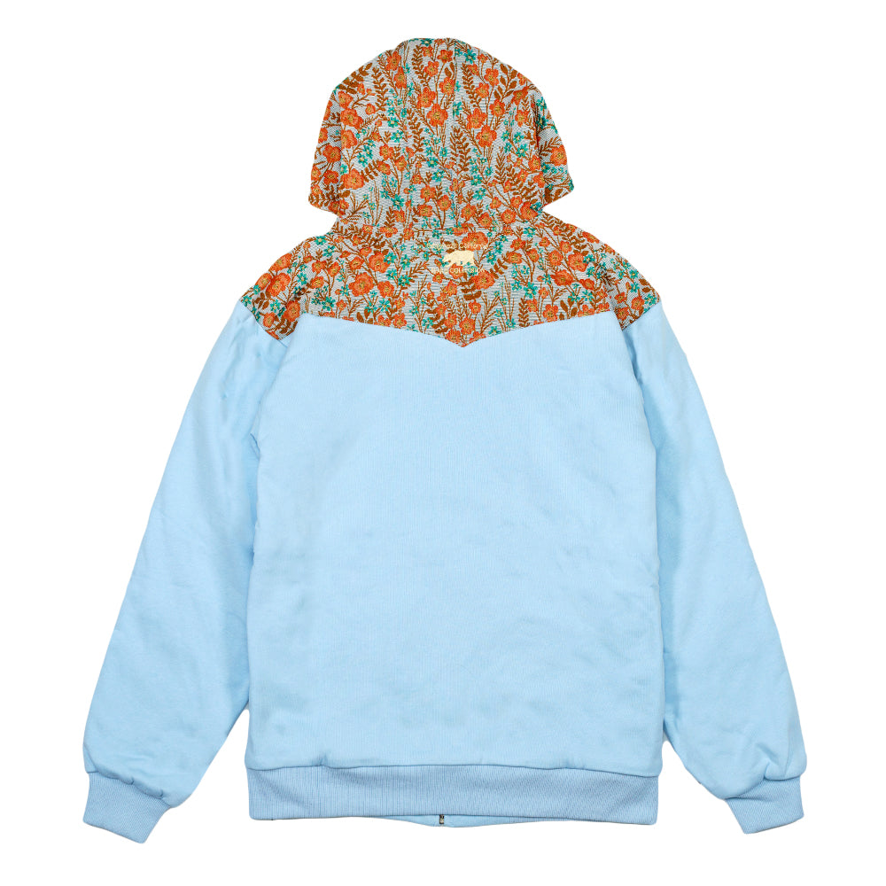 Sudadera con capucha azul con cremallera y osos florales extraíbles