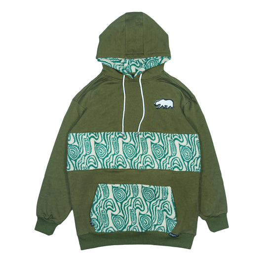 Sudadera con capucha alta de forro polar verde con oso removible