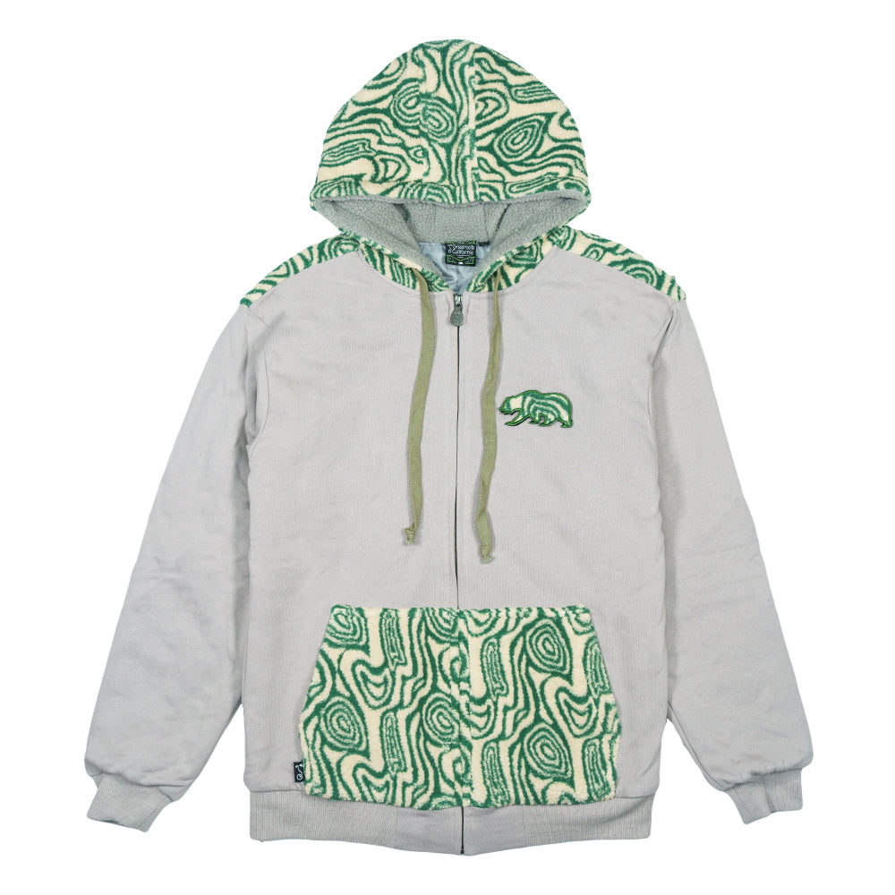Sudadera con capucha y cremallera de piel verde con orejas extraíbles