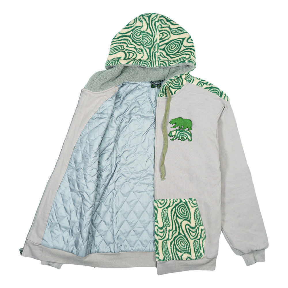 Sudadera con capucha y cremallera de piel verde con orejas extraíbles