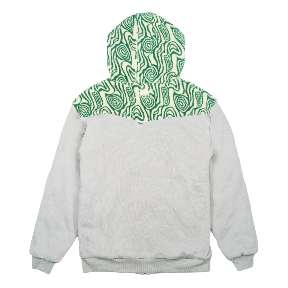 Sudadera con capucha y cremallera de piel verde con orejas extraíbles