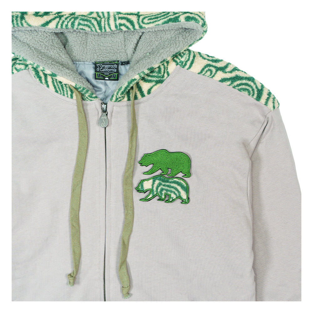 Sudadera con capucha y cremallera de piel verde con orejas extraíbles