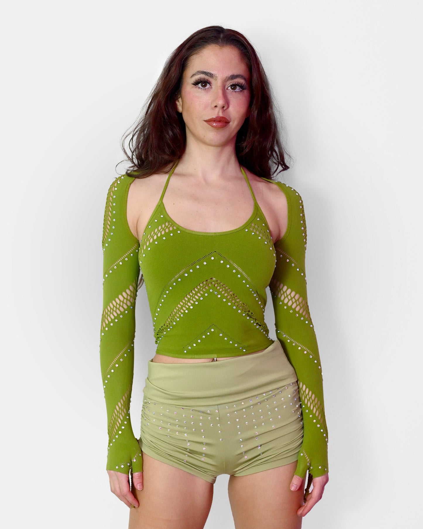 Conjunto de bolero de halter verde