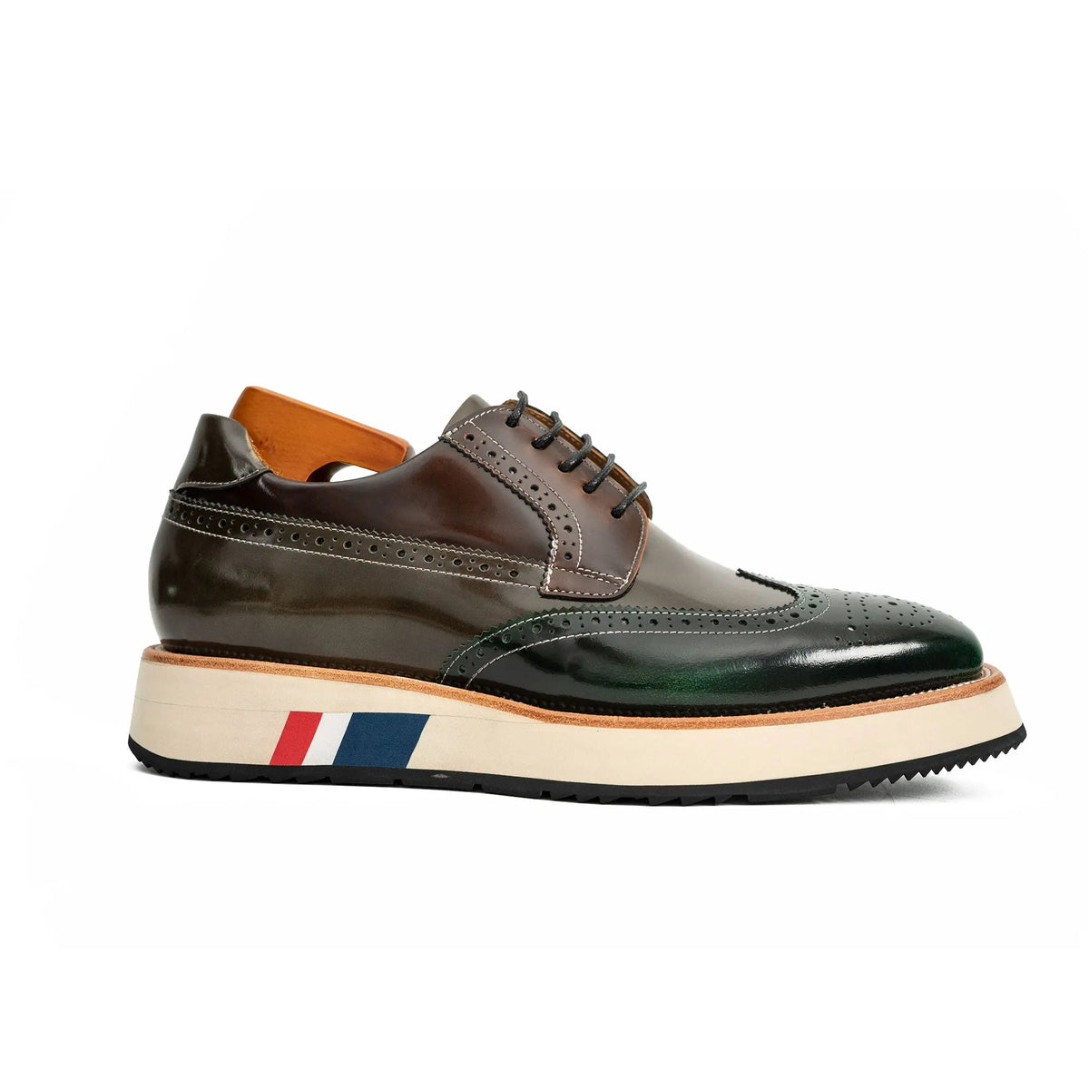 Green Wingtip Cow Leather Derby Shoes