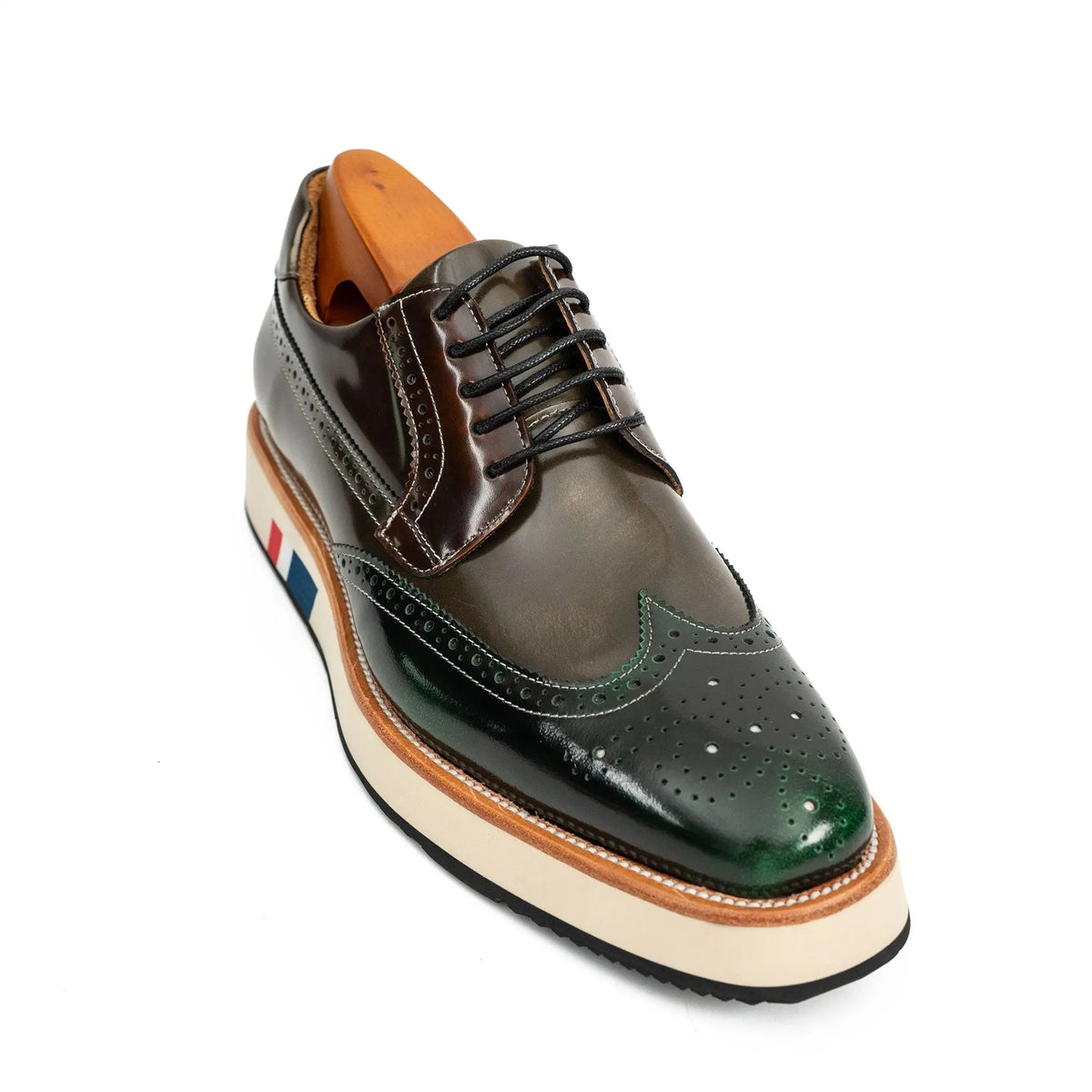Green Wingtip Cow Leather Derby Shoes
