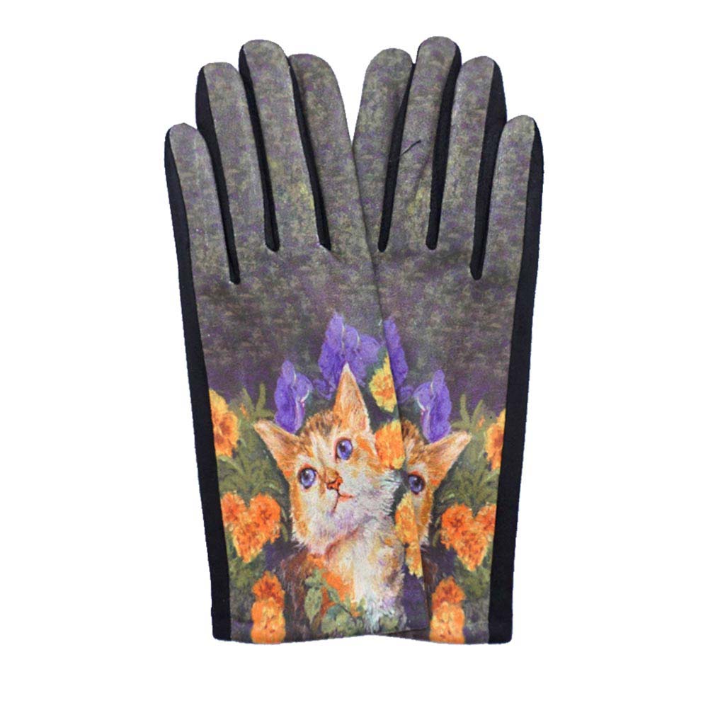 Cat Printed Smart Touch Gloves