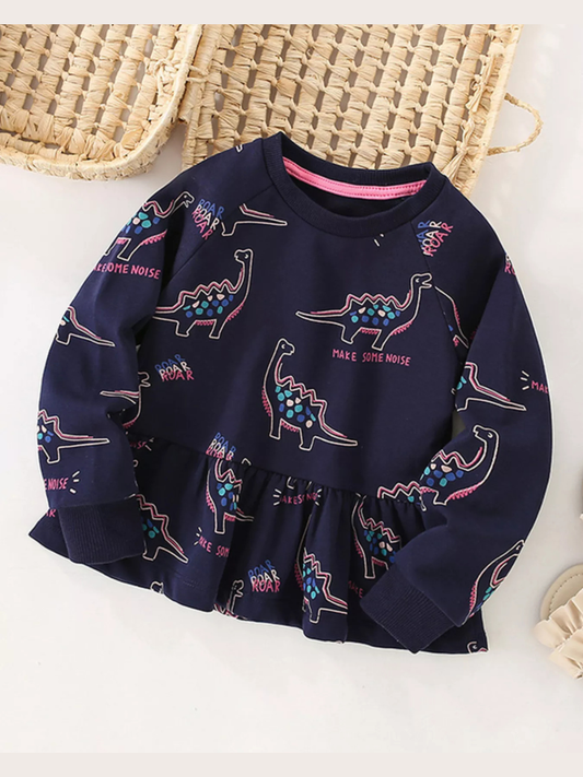 Sudadera con estampado de dinosaurios y bajo con volantes para niñas y bebés