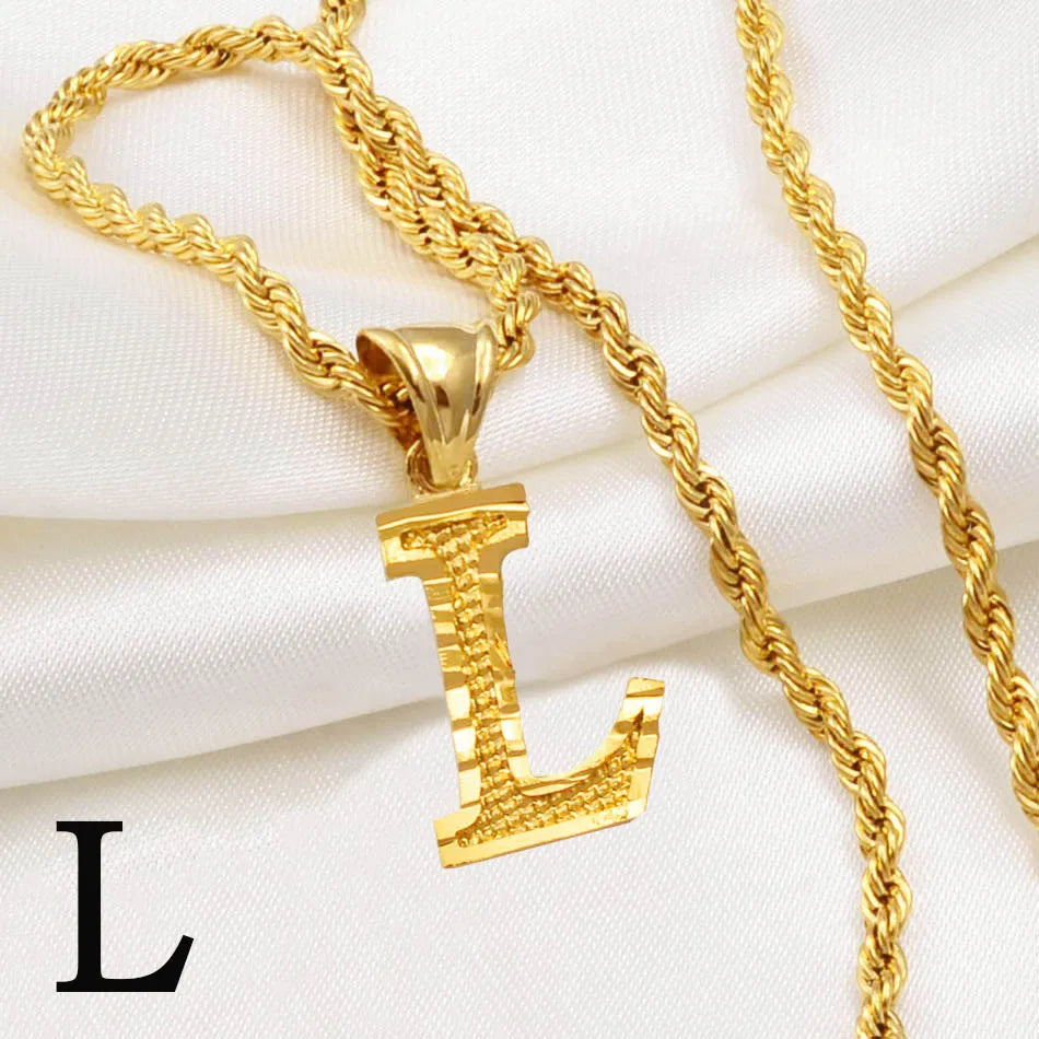 Anniyo A-Z Letters Necklaces Gold Plated Initial Pendant Rope Chain