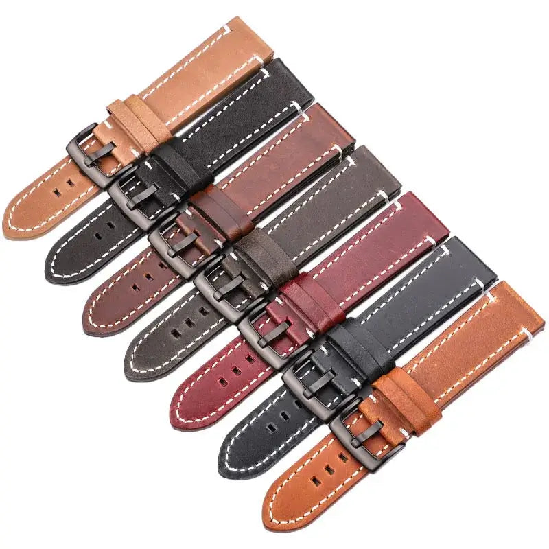 TicWatch Pro 5, Pro 3 & E3 Contrast-Stitched Leather Buckle Band