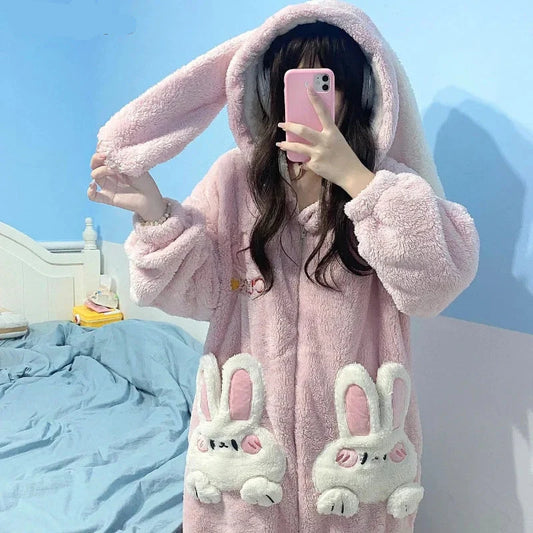 Pijama de una pieza con diseño de conejo Kawaii para invierno