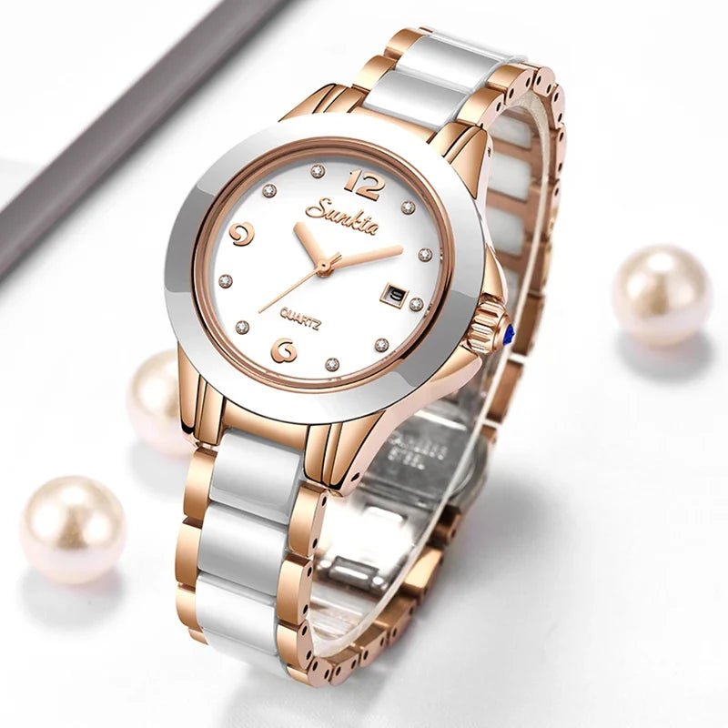 Women's Ceramic and Stainless Steel Date Watch