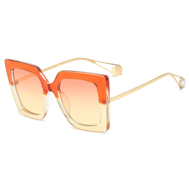 Vintage Square Women Sunglasses New Fashion Oversized Pearl Cat Eye Big Alloy Sun Glasses Female Elegant Eyewear Shades Lady