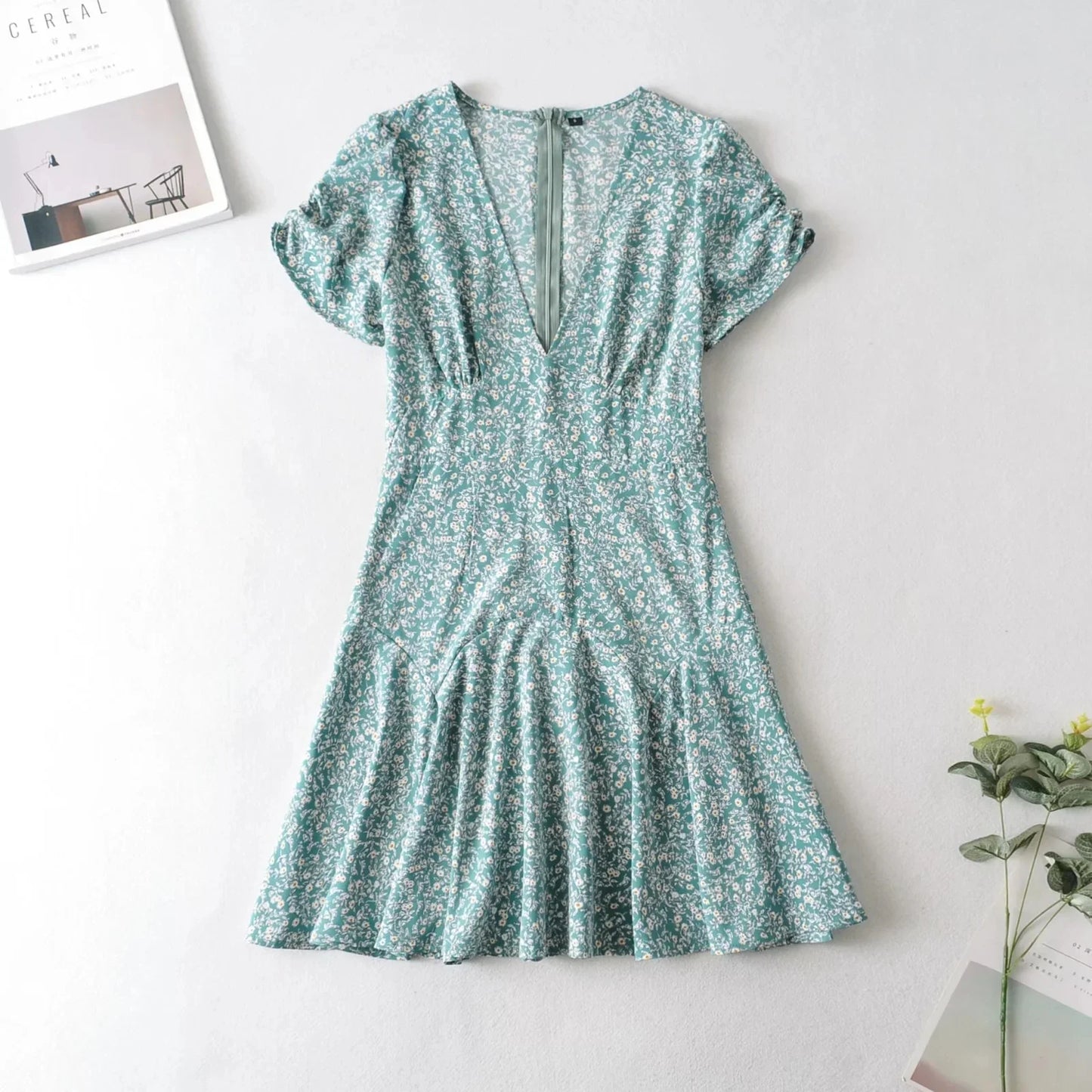 Foridol Blue Floral Print Summer Beach Dress Women Casual Holiday Short Sleeve Dress Boho Sundress Vestidos Fashion Clothes