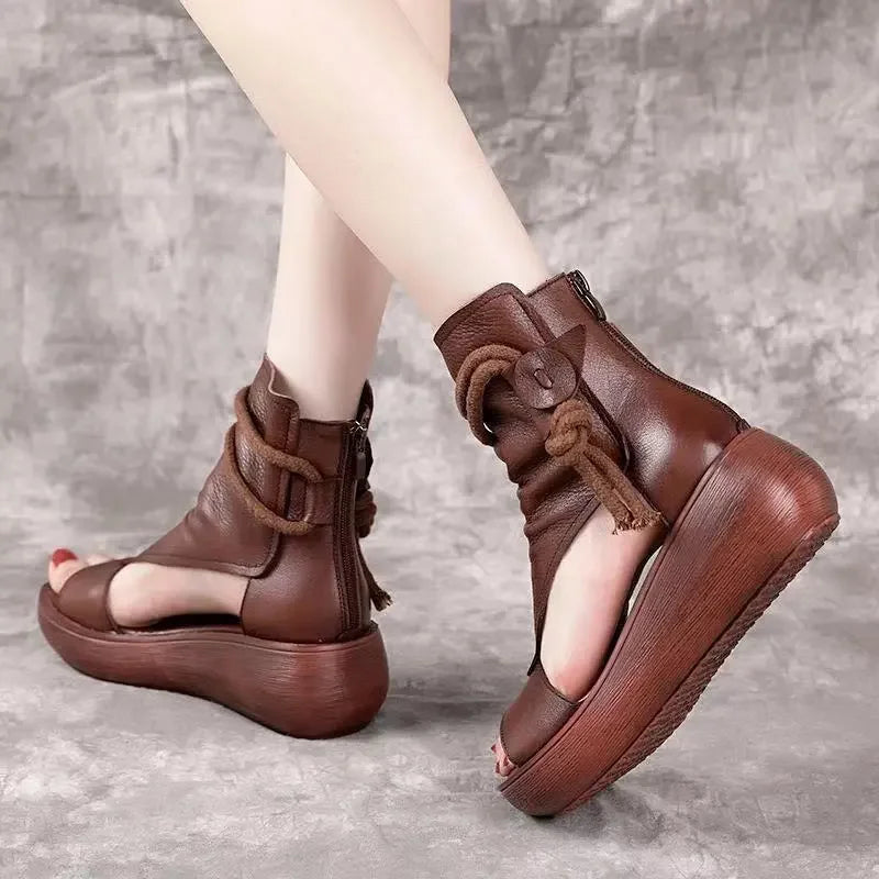 GKTINOO 2026 New Summer Black Women Leather Sandals Cool Boots Platform Shoes Wedges Sandals Women Shoes Fashion Outdoor Sandals