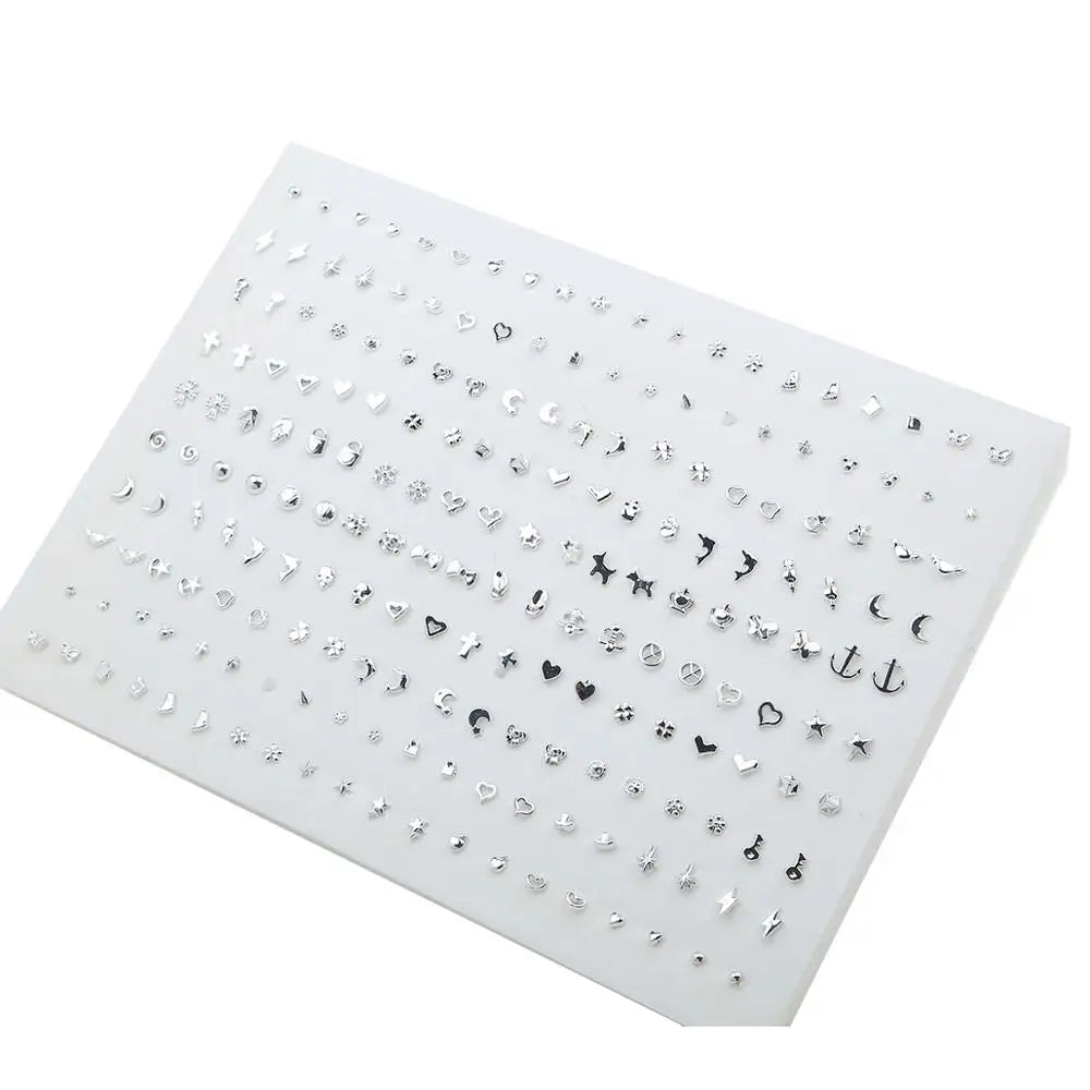 100pairs Acrylic Crystal Heart Star Moon Small Stud Earrings Set for