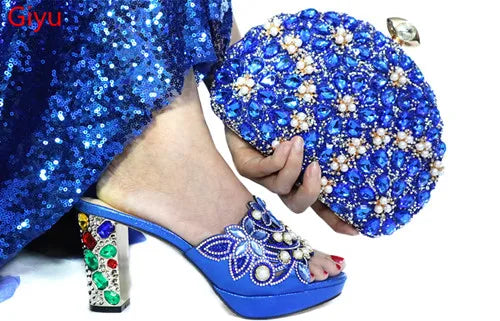 Doershow beautiful Italian Shoes And Bag Sets For Evening Party With Stones Italian Leather Handbags Match Bags! 1-30