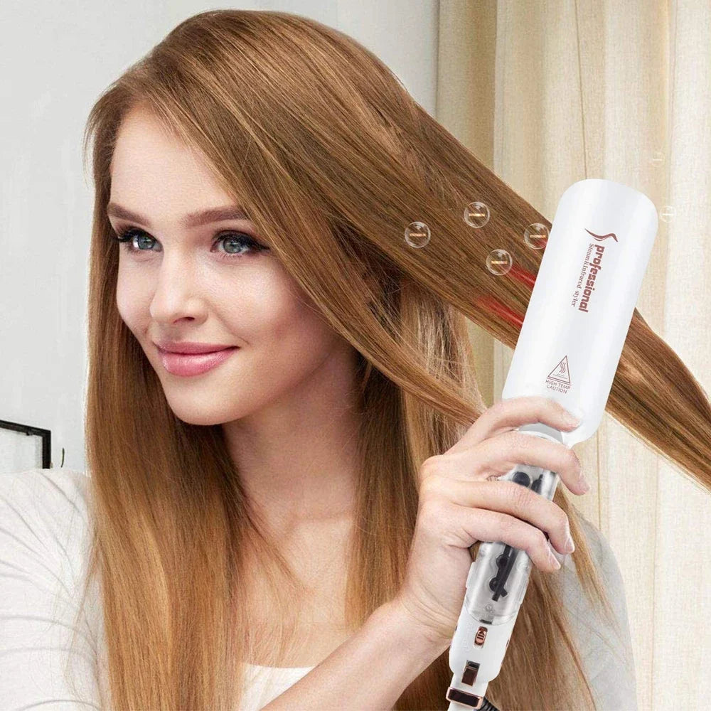 RUCHA Infrared Steam Hair Straightener 2 Inches Wide Plate Hair Salon Steampod Ironing Styler Ceramic Tourmaline Flat Iron