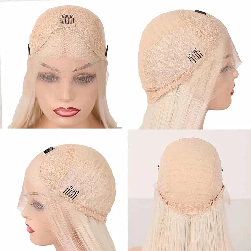 13x4 Ombre Pink Wig Layered Cut Silky Straight Synthetic Lace Front Wig for Women Heat Resistant Synthetic Hair Daily Use