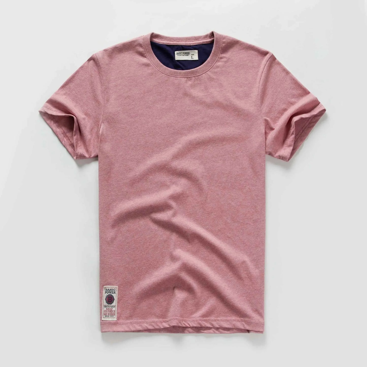 Camiseta Clásica de Algodón Lisa con Cuello Redondo para Hombre
