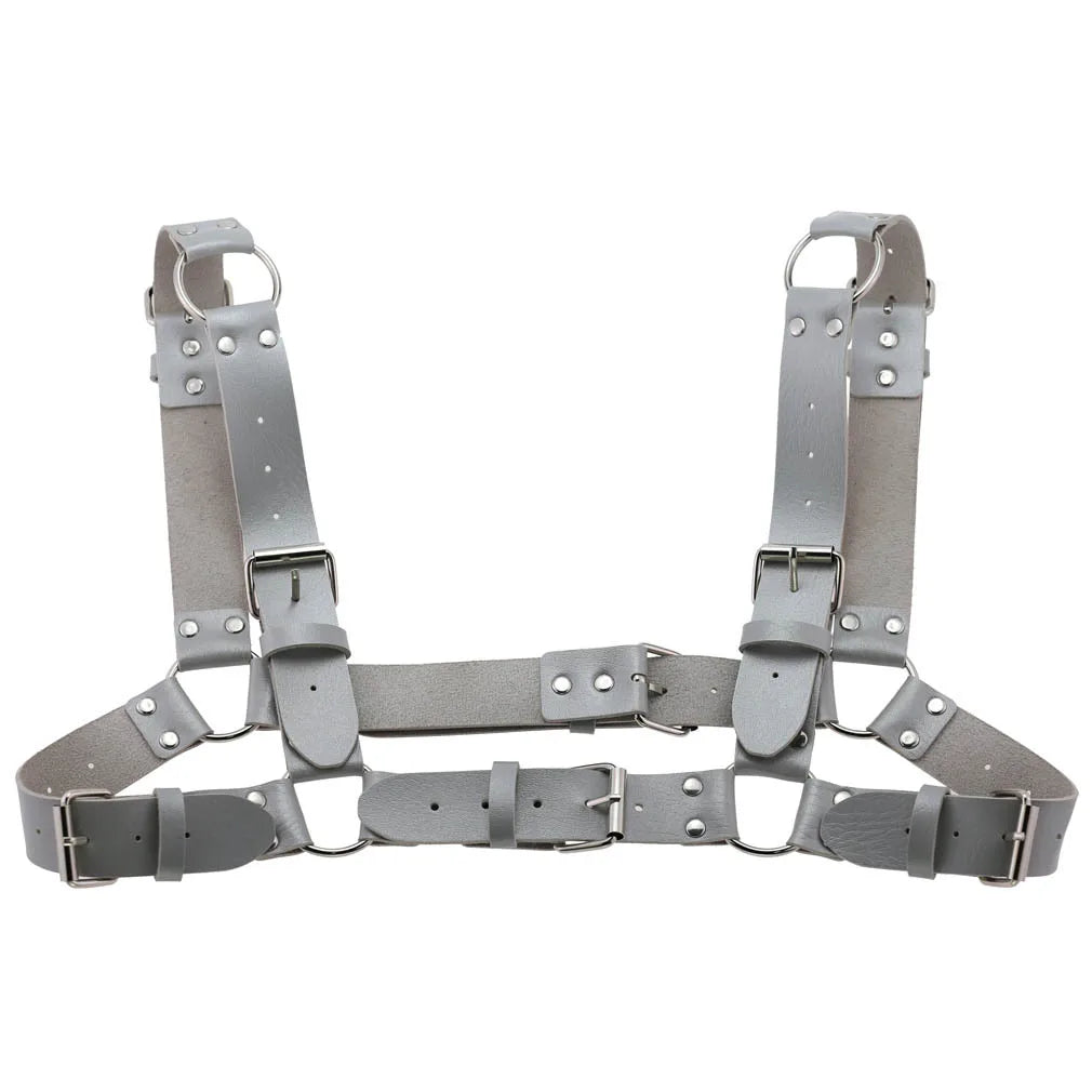 Women Men Sexy Punk Chest Harness Adjustable Caged Metal Body Chain PU Leather Choker Statement Necklace Party Clubwear