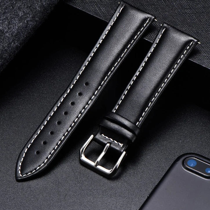 COROS Calfskin Leather Watch Band - Soft Wrist Strap with Silver Buckle