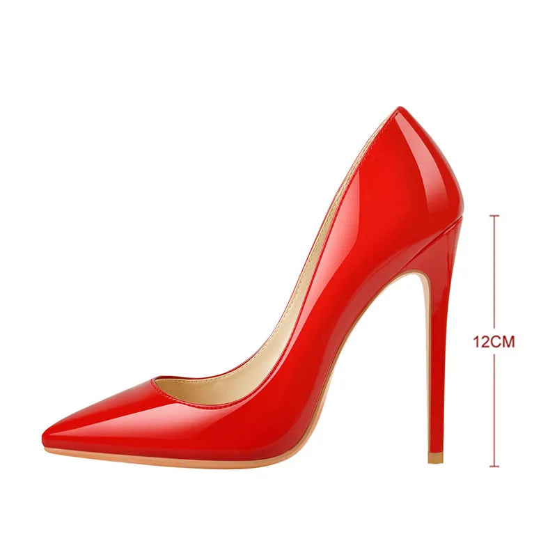 Onlymaker Women Pumps Pointed Toe Slip-On Thin Heels Patent Leather Party Wedding Office Lady Big Size Shoes